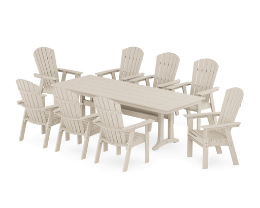 POLYWOOD Nautical 9-Piece Curveback Adirondack Farmhouse Dining Set with Trestle Legs in Sand image