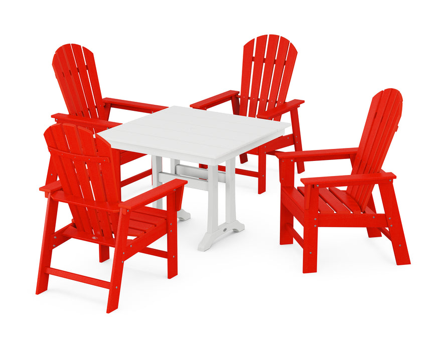 POLYWOOD South Beach 5-Piece Farmhouse Dining Set With Trestle Legs in Sunset Red image