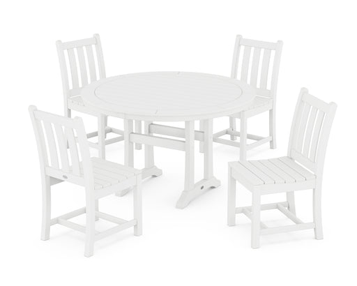 POLYWOOD Traditional Garden Side Chair 5-Piece Round Dining Set With Trestle Legs in White image