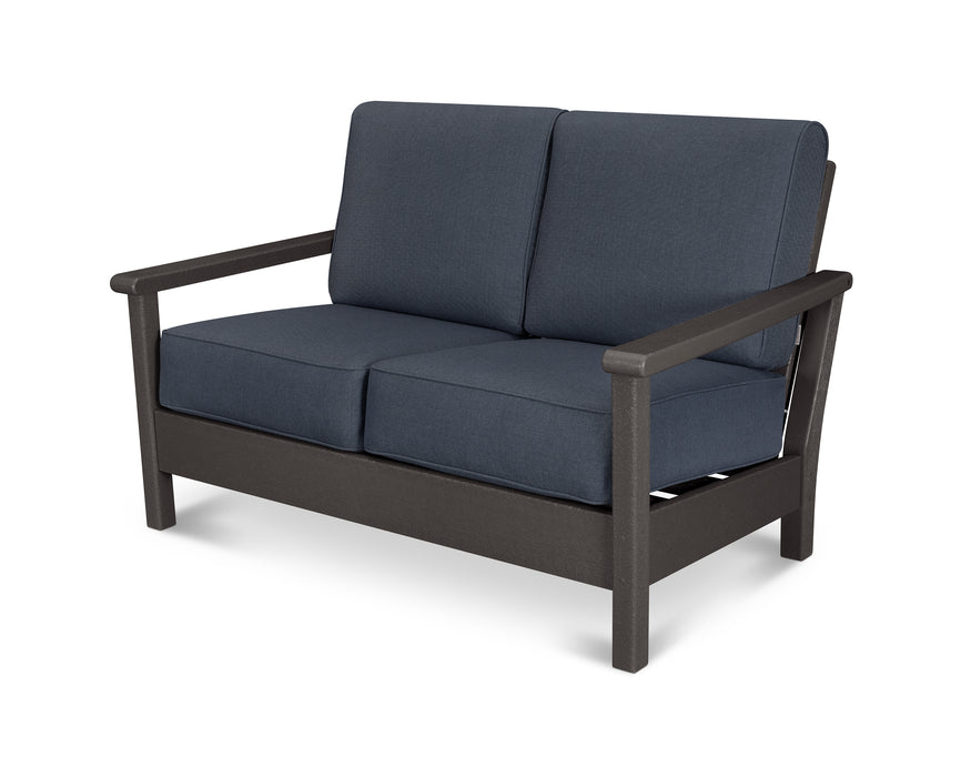 POLYWOOD Harbour Deep Seating Loveseat in Vintage Coffee / Sancy Denim image