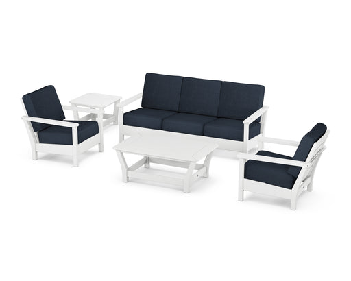 POLYWOOD Harbour 5-Piece Deep Seating Set in White / Marine Indigo image