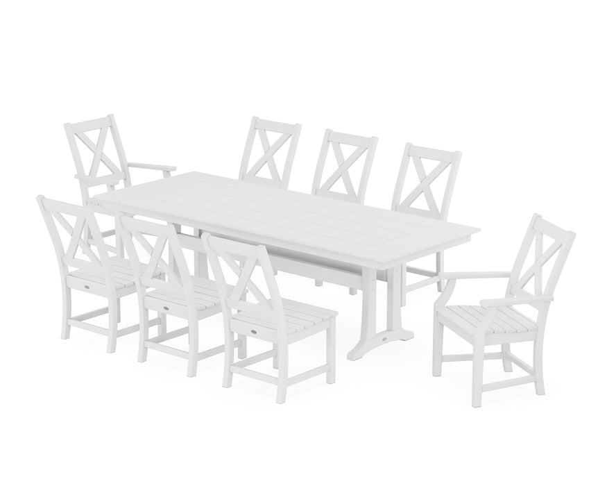 POLYWOOD Braxton 9-Piece Farmhouse Dining Set with Trestle Legs in White image