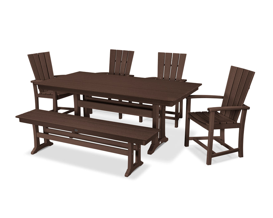 POLYWOOD Quattro 6-Piece Farmhouse Dining Set with Trestle Legs and Bench in Mahogany image