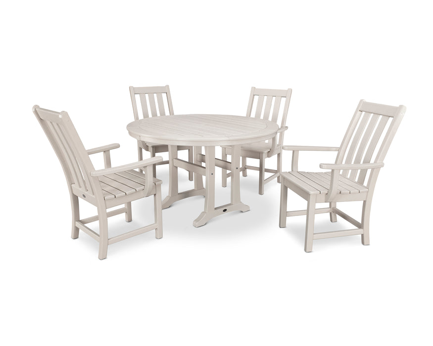 POLYWOOD Vineyard 5-Piece Round Dining Set with Trestle Legs in Sand