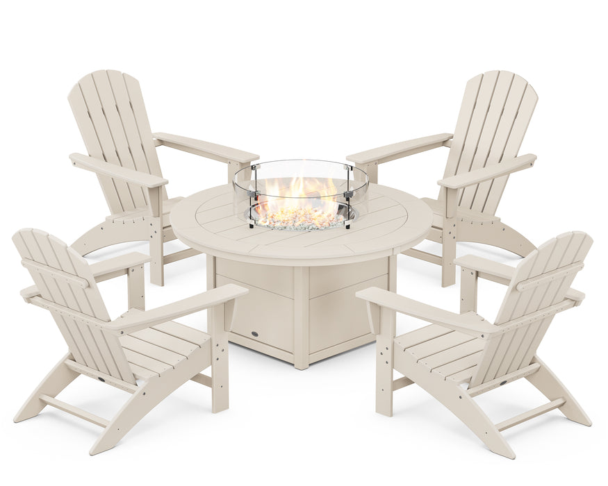 POLYWOOD Nautical 5-Piece Adirondack Chair Conversation Set with Fire Pit Table in Sand image