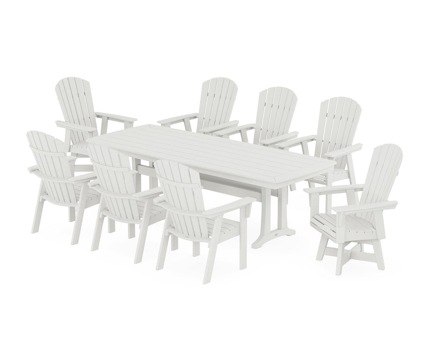 POLYWOOD Nautical Curveback Adirondack Swivel 9-Piece Dining Set with Trestle Legs in Vintage White