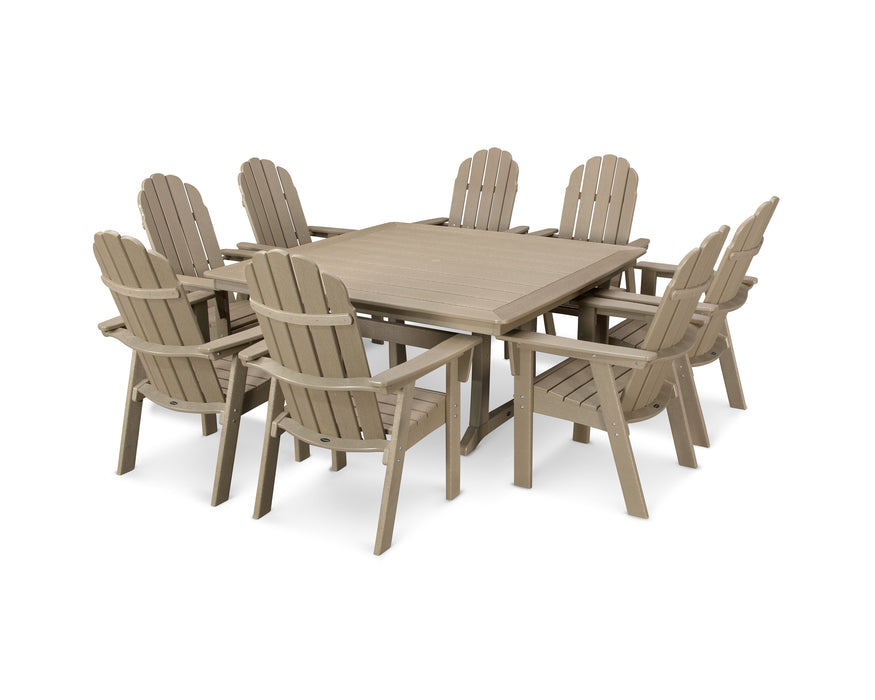 POLYWOOD Vineyard Curveback Adirondack 9-Piece Nautical Trestle Dining Set in Vintage Sahara