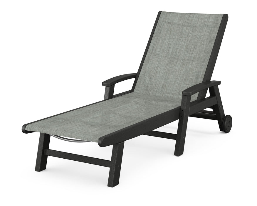 POLYWOOD Coastal Chaise with Wheels in Black / Birch Sling image