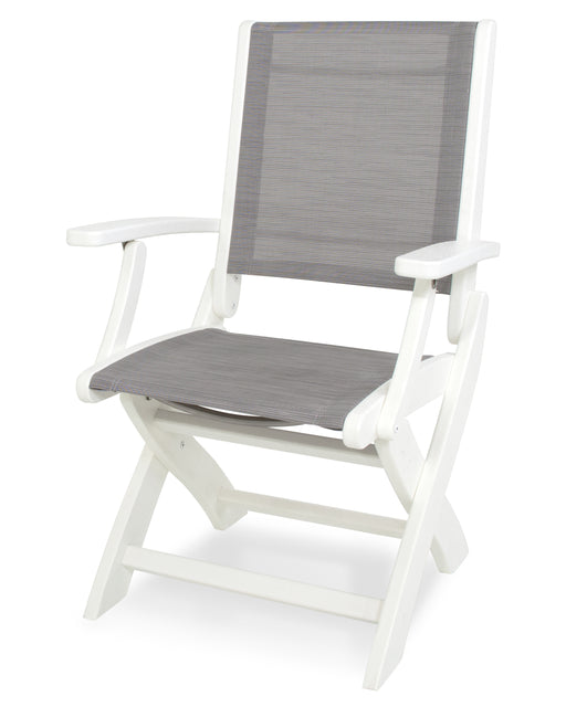 POLYWOOD Coastal Folding Chair in White / Metallic Sling image