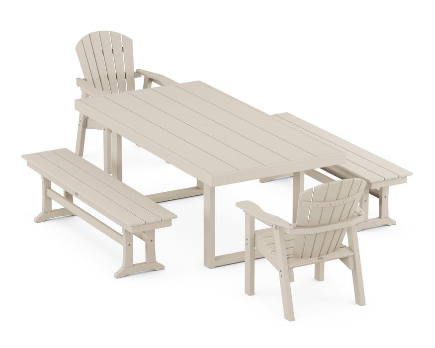 POLYWOOD Seashell 5-Piece Dining Set with Benches in Sand