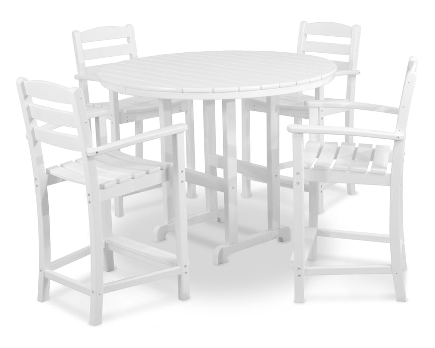 POLYWOOD La Casa Cafe 5-Piece Round Farmhouse Counter Set in White