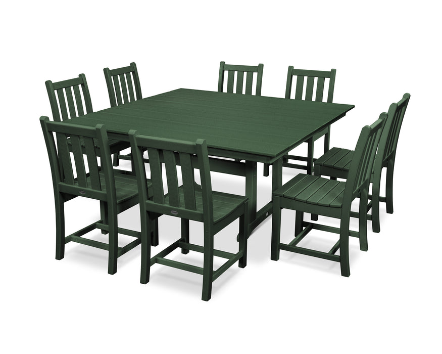 POLYWOOD Traditional Garden 9-Piece Farmhouse Trestle Dining Set in Green image