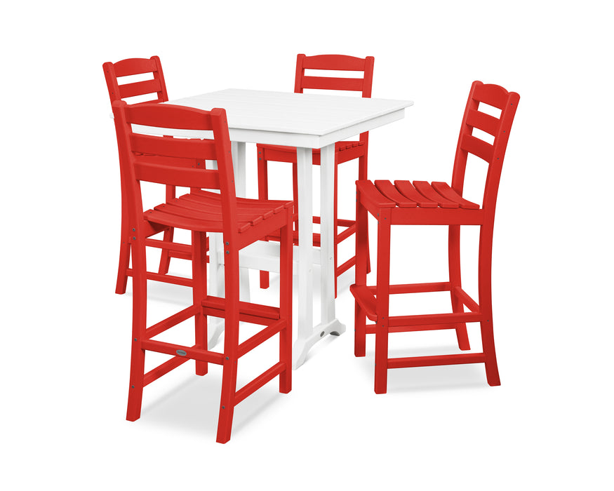 POLYWOOD La Casa Cafe 5-Piece Farmhouse Trestle Bar Set in Sunset Red / White image