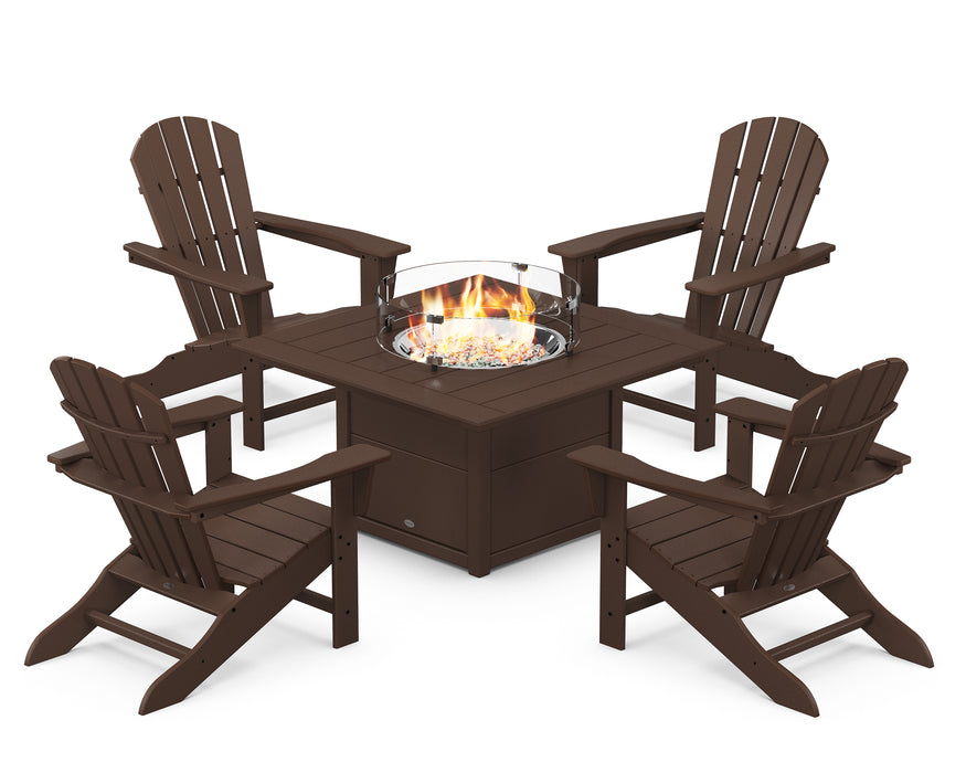 POLYWOOD Palm Coast 5-Piece Adirondack Chair Conversation Set with Fire Pit Table in Mahogany image