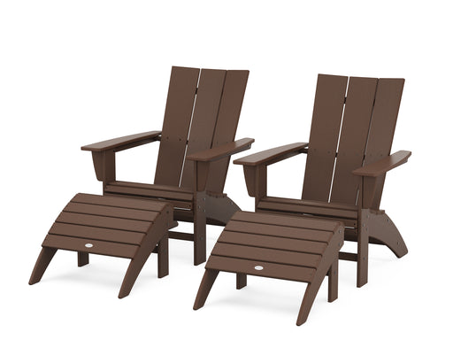 POLYWOOD Modern Curveback Adirondack Chair 4-Piece Set with Ottomans in Mahogany image