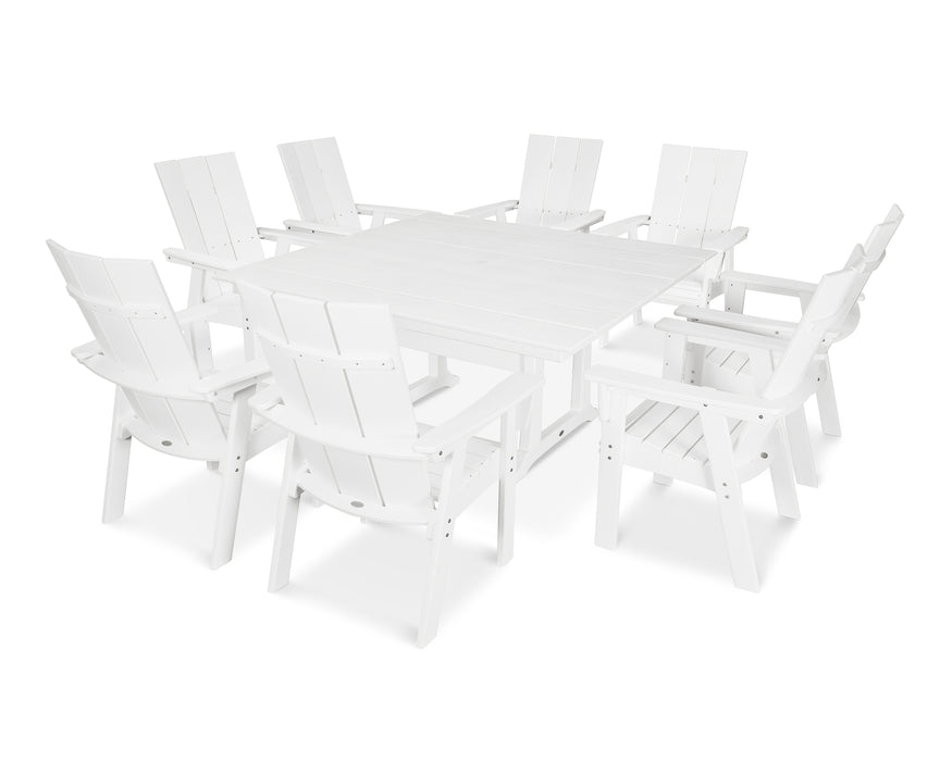 POLYWOOD Modern Curveback Adirondack 9-Piece Farmhouse Trestle Dining Set in Vintage White