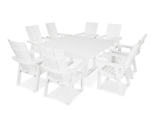 POLYWOOD Modern Curveback Adirondack 9-Piece Farmhouse Trestle Dining Set in Vintage White image