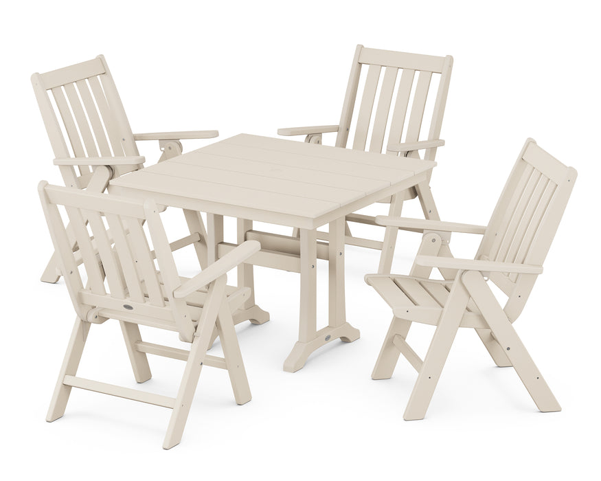 POLYWOOD Vineyard Folding 5-Piece Farmhouse Dining Set With Trestle Legs in Sand