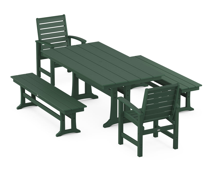 POLYWOOD Signature 5-Piece Farmhouse Dining Set With Trestle Legs in Green