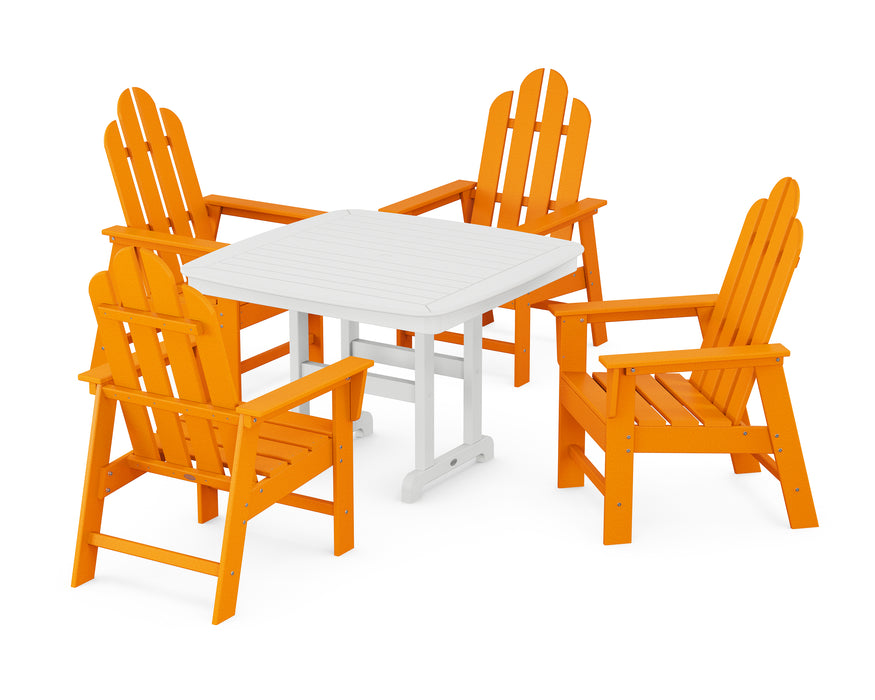 POLYWOOD Long Island 5-Piece Dining Set with Trestle Legs in Tangerine / White