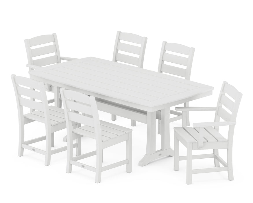 POLYWOOD Lakeside 7-Piece Nautical Trestle Dining Set in Vintage White