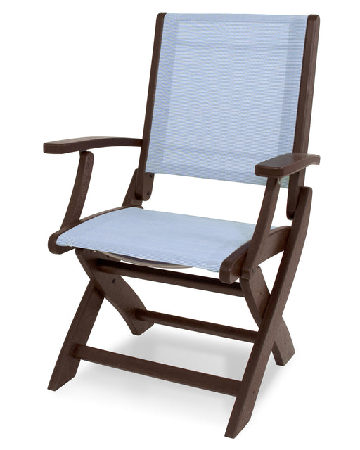 POLYWOOD Coastal Folding Chair in Mahogany / Poolside Sling image