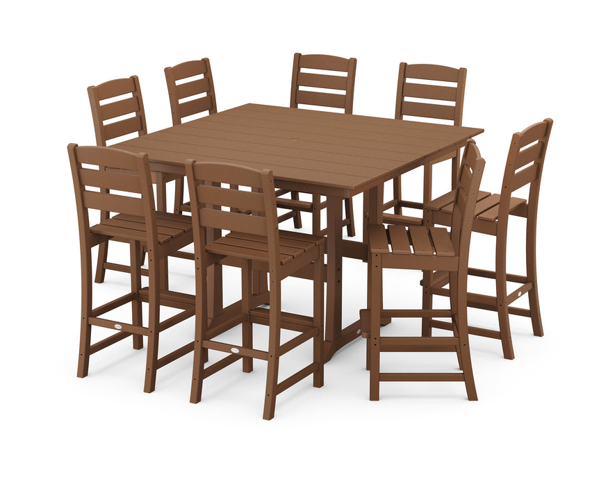 POLYWOOD Lakeside 9-Piece Bar Side Chair Set in Teak