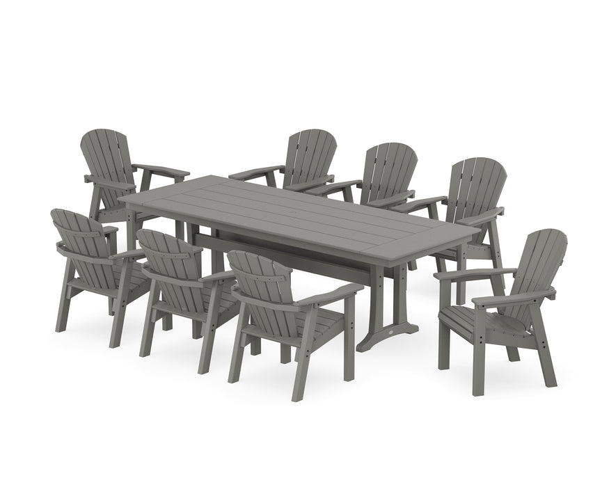 POLYWOOD Seashell 9-Piece Farmhouse Dining Set with Trestle Legs in Slate Grey image