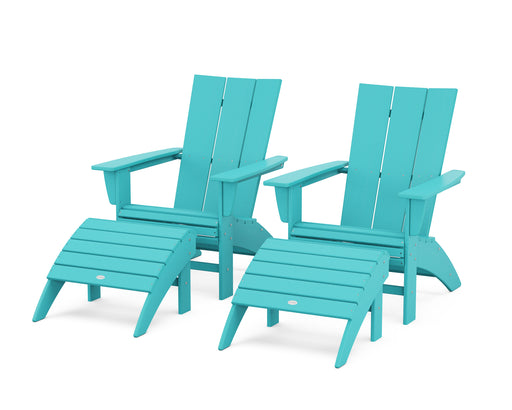 POLYWOOD Modern Curveback Adirondack Chair 4-Piece Set with Ottomans in Aruba image