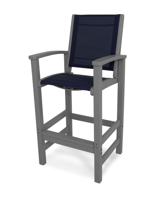 POLYWOOD Coastal Bar Chair in Slate Grey / Navy Blue Sling image