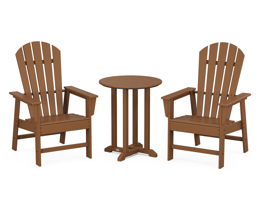 POLYWOOD South Beach 3-Piece Round Farmhouse Dining Set in Teak