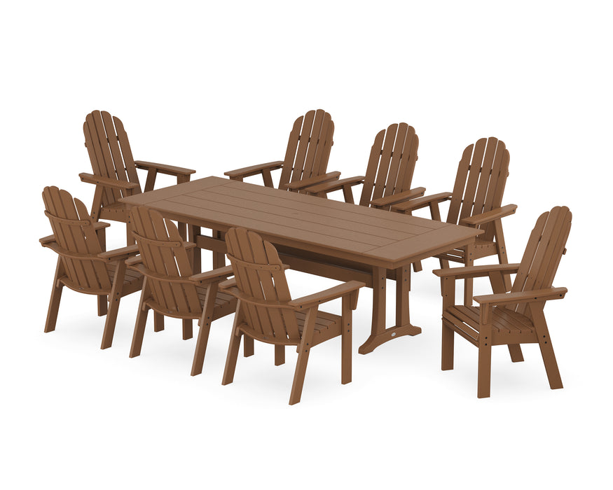 POLYWOOD Vineyard 9-Piece Curveback Adirondack Farmhouse Dining Set with Trestle Legs in Teak