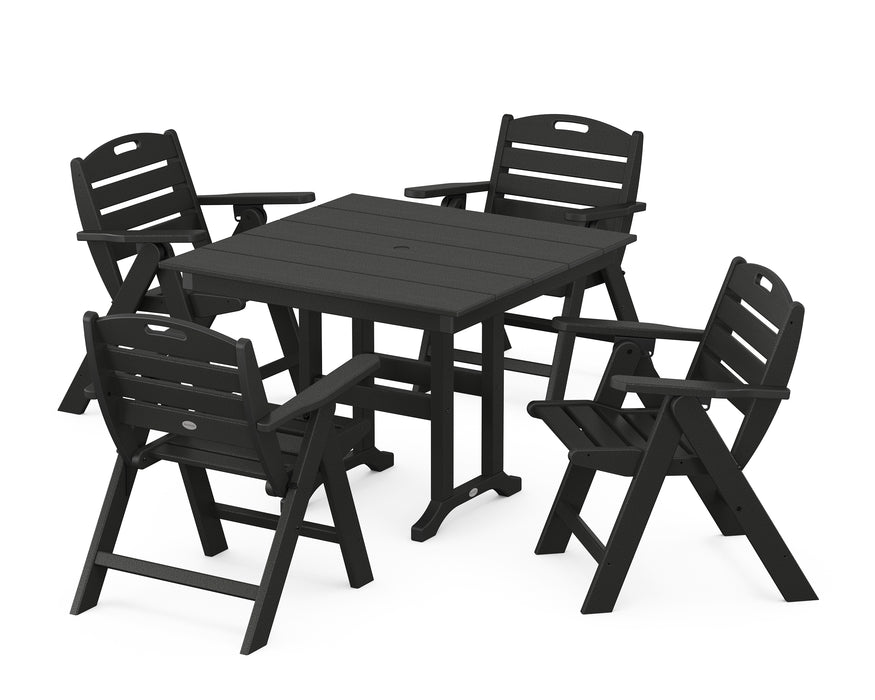 POLYWOOD Nautical Lowback Chair 5-Piece Farmhouse Dining Set in Black image