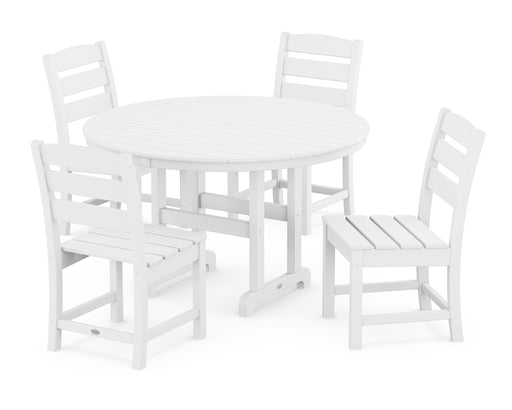 POLYWOOD Lakeside 5-Piece Round Farmhouse Side Chair Dining Set in White image