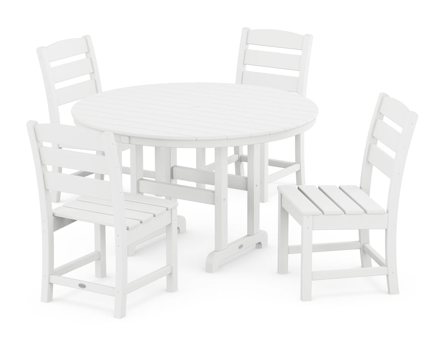 POLYWOOD Lakeside 5-Piece Round Farmhouse Side Chair Dining Set in White