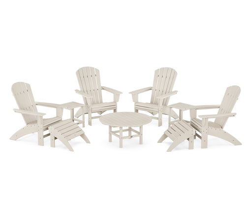 POLYWOOD Nautical Curveback Adirondack Chair 9-Piece Conversation Set in Sand image