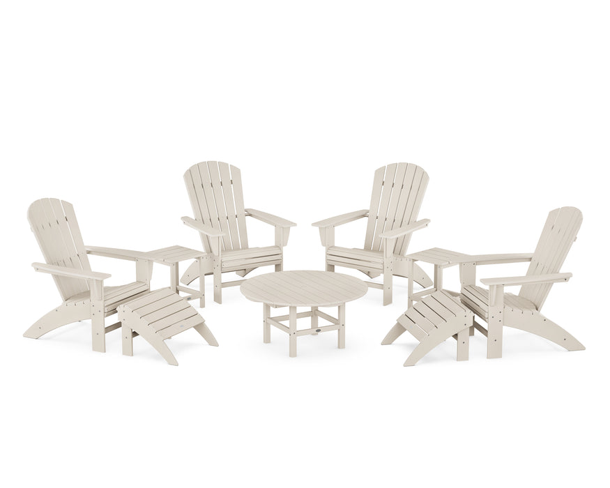 POLYWOOD Nautical Curveback Adirondack Chair 9-Piece Conversation Set in Sand image