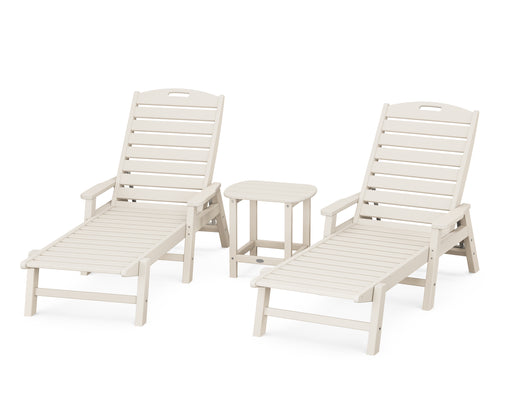 POLYWOOD Nautical 3-Piece Chaise Lounge with Arms Set with South Beach 18" Side Table in Sand image