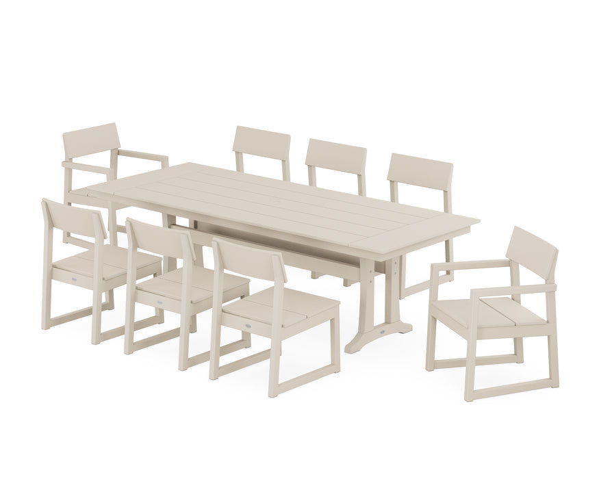 POLYWOOD EDGE 9-Piece Farmhouse Dining Set with Trestle Legs in Sand