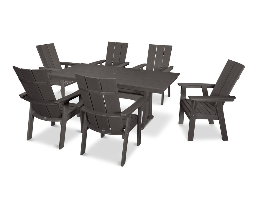 POLYWOOD Modern Curveback Adirondack 7-Piece Farmhouse Dining Set with Trestle Legs in Vintage Coffee