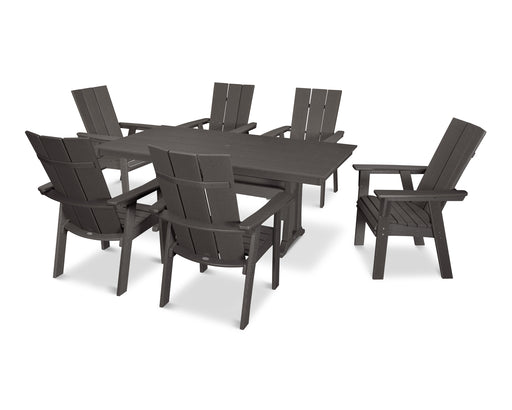 POLYWOOD Modern Curveback Adirondack 7-Piece Farmhouse Dining Set with Trestle Legs in Vintage Coffee image