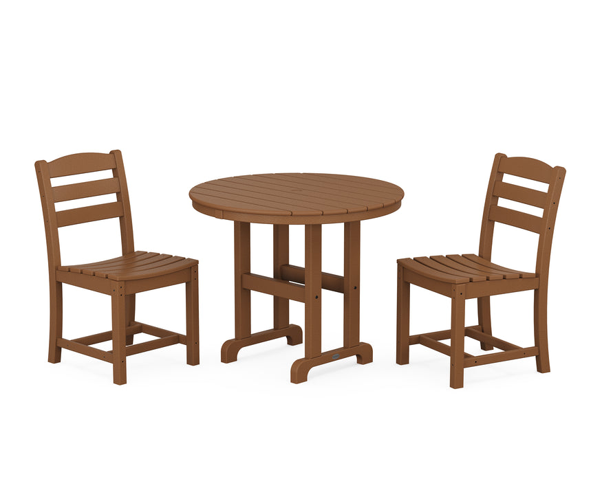 POLYWOOD La Casa Cafe Side Chair 3-Piece Round Dining Set in Teak