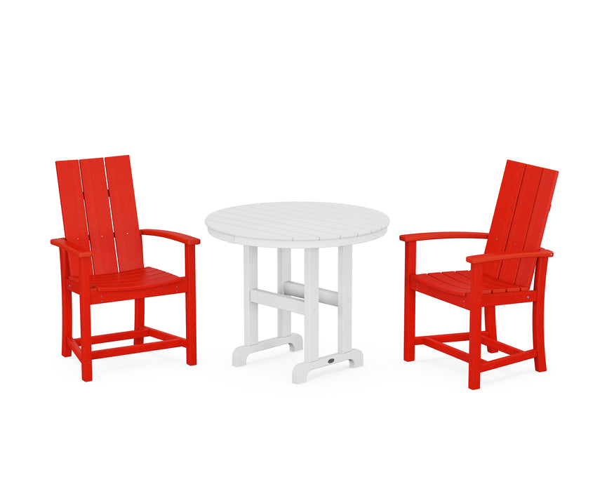 POLYWOOD Modern Adirondack 3-Piece Round Farmhouse Dining Set in Sunset Red