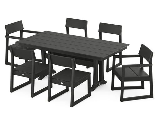 POLYWOOD EDGE 7-Piece Farmhouse Trestle Dining Set in Black image