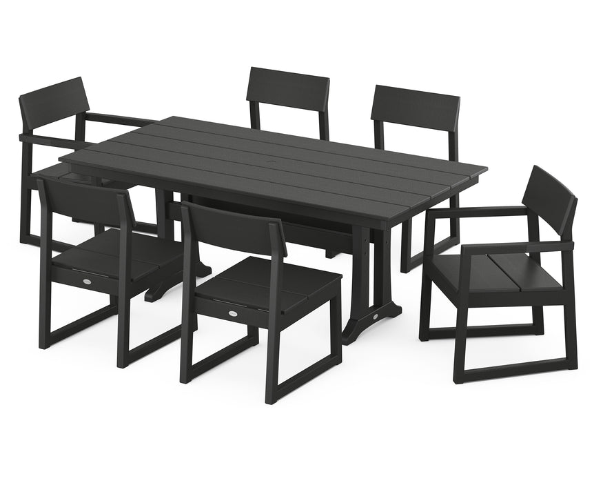 POLYWOOD EDGE 7-Piece Farmhouse Trestle Dining Set in Black