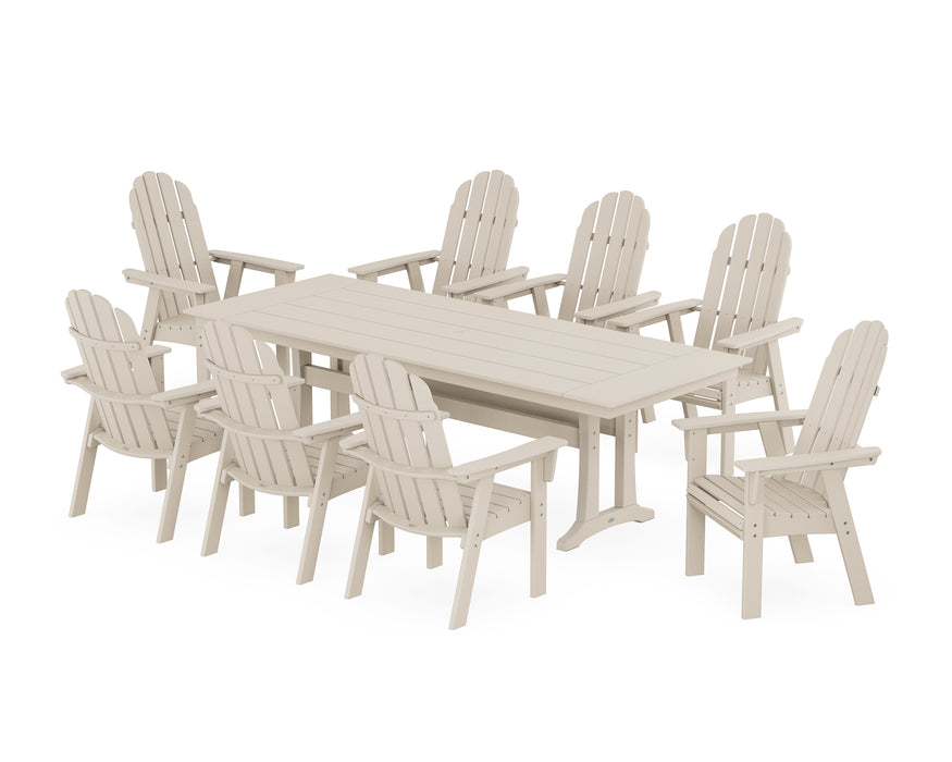 POLYWOOD Vineyard 9-Piece Curveback Adirondack Farmhouse Dining Set with Trestle Legs in Sand