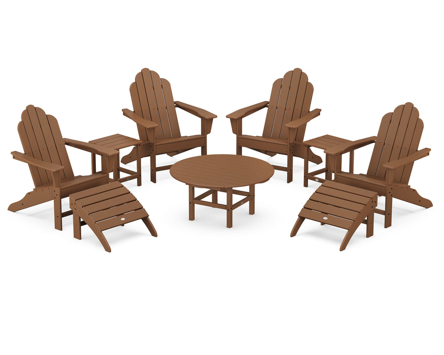 POLYWOOD Long Island Adirondack 9-Piece Conversation Group in Teak