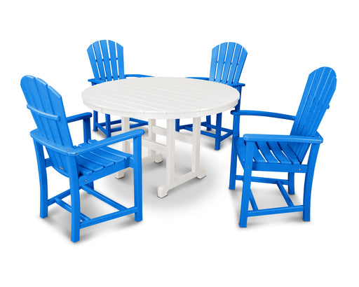 POLYWOOD Palm Coast 5-Piece Round Farmhouse Dining Set in Pacific Blue / White image