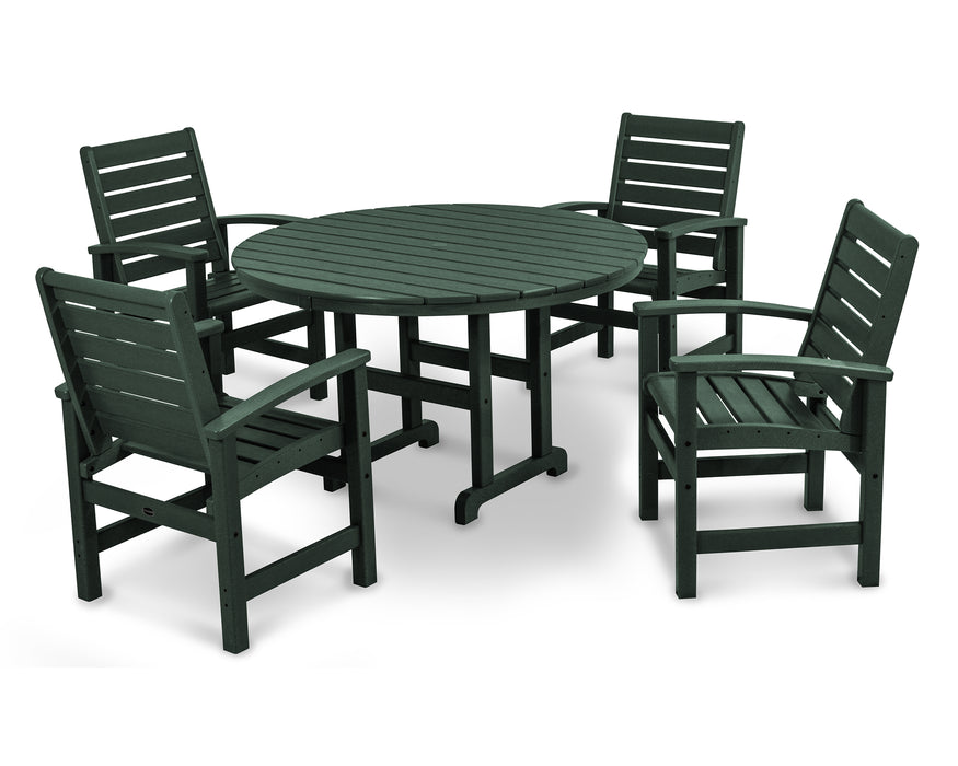 POLYWOOD Signature 5-Piece Round Farmhouse Dining Set in Green image