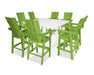 POLYWOOD Modern Curveback Adirondack 9-Piece Farmhouse Trestle Bar Set in Lime / White image
